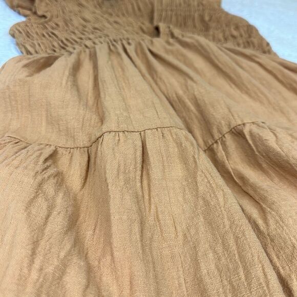 NWT HYFVE RARE FLAIR SMOCKED V-NECK TIERED MINI DRESS gold size S - Picture 8 of 8